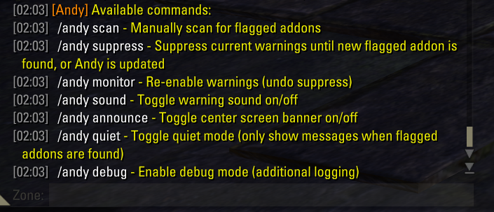 Andy Commands - View all available commands